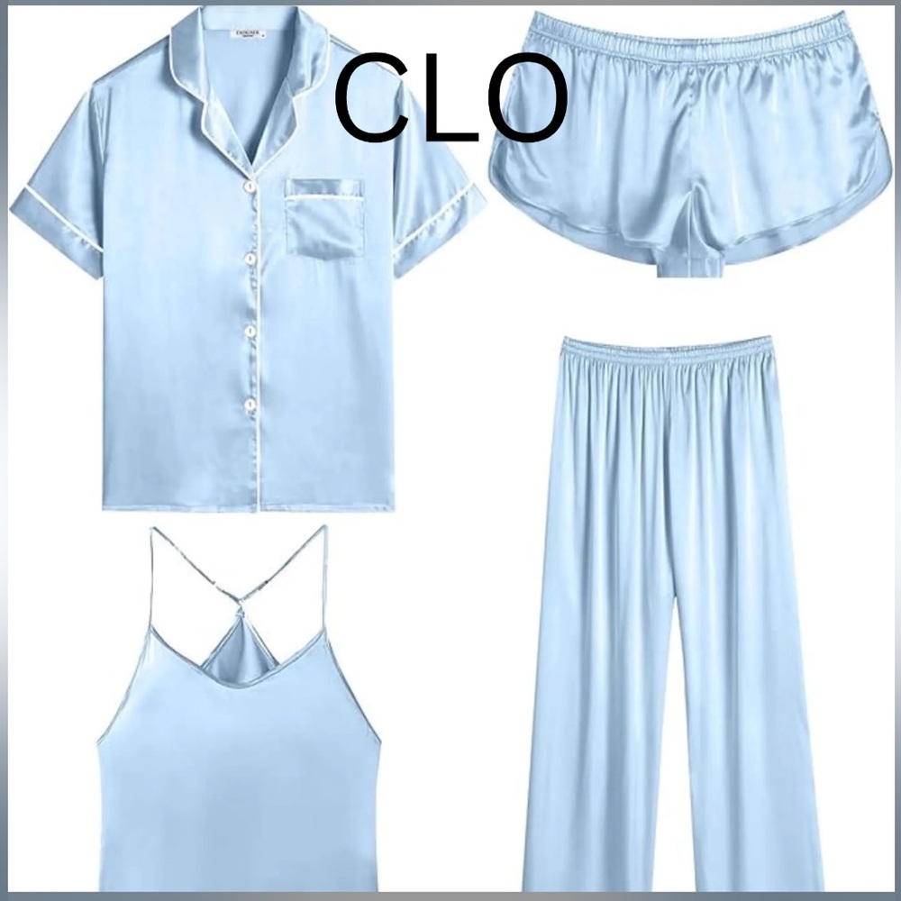4 Pc. Bundle Women's Light Blue Pajama Set